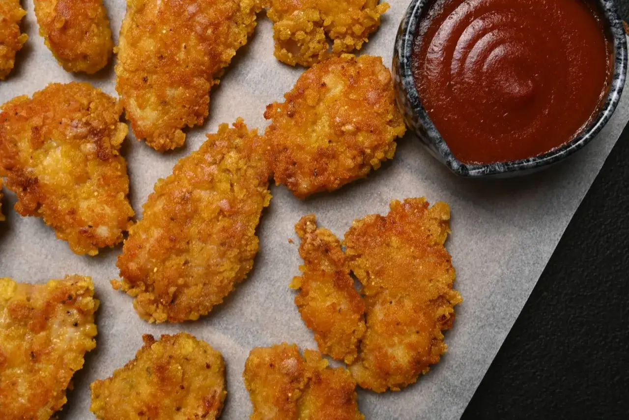 Przekrojony nuggets z kurczaka